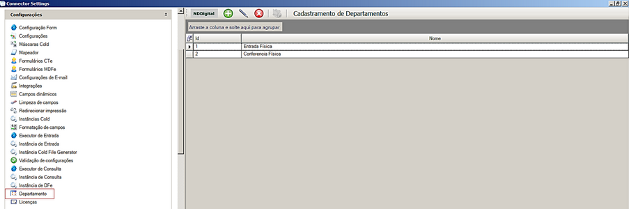 Tela Apresentação de Departamentos