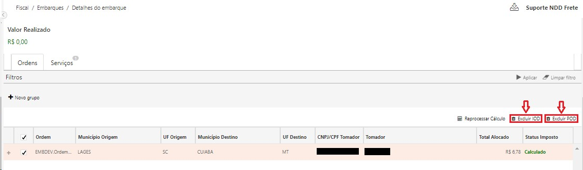 exclusão de IOD ou POD