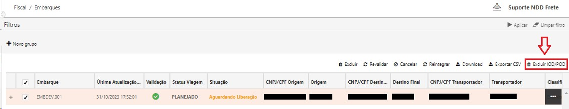 exclusão de IOD e POD