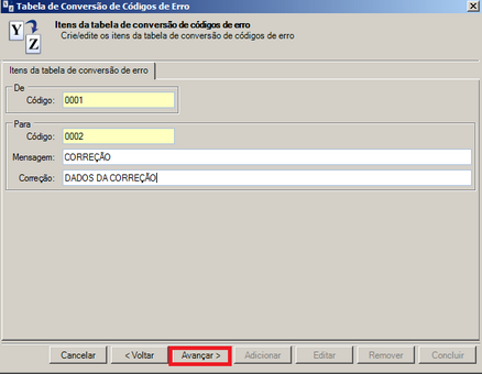 Tabela Conversão de Código de Erro